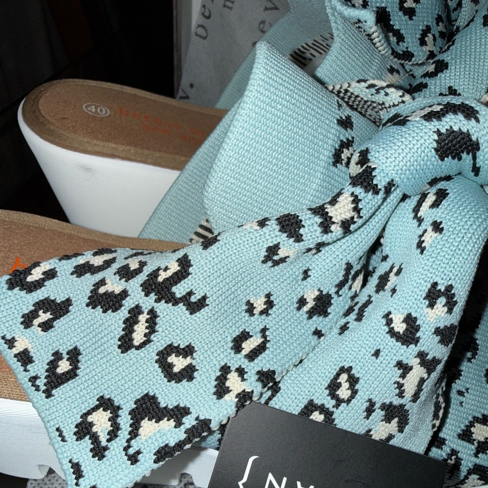 BERNIE MEV NY VENTI FREESIA BLUE LEOPARD PRINT LARGE BOW WEDGE HEEL - SIZE 40/9 - Picture 8 of 12